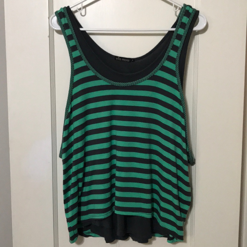 Ella Moss Grey and Mint Green Striped Tank